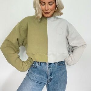 Set Active Color Block Balloon Cropped Crewneck Oversized Sweatshirt